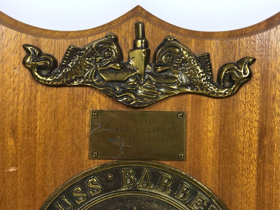 Brass USN Plaque Presented To CDR J. J. Meyer Jr., Commanding Officer Of Submarine U.S.S. Barbel (SS-580) 1960-1962 13 X 13 [Photo 5]