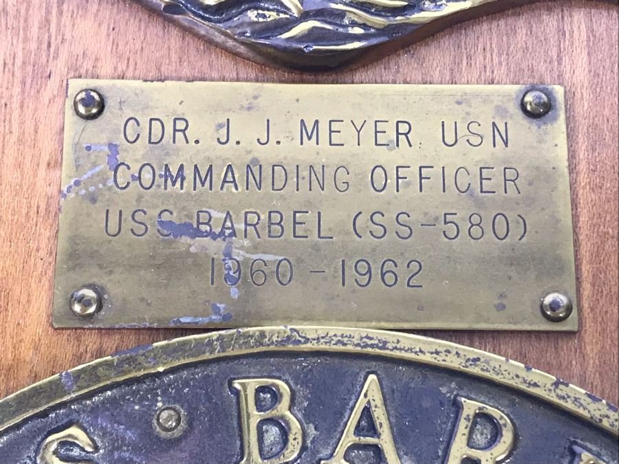 Brass USN Plaque Presented To CDR J. J. Meyer Jr., Commanding Officer Of Submarine U.S.S. Barbel (SS-580) 1960-1962 13 X 13 [Photo 6]