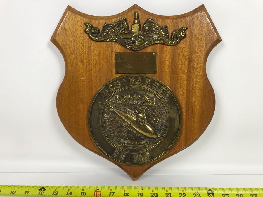 Brass USN Plaque Presented To CDR J. J. Meyer Jr., Commanding Officer Of Submarine U.S.S. Barbel (SS-580) 1960-1962 13 X 13 [Photo 2]
