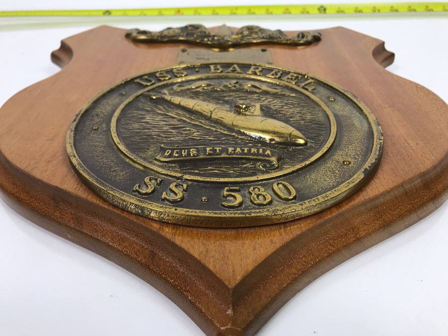Brass USN Plaque Presented To CDR J. J. Meyer Jr., Commanding Officer Of Submarine U.S.S. Barbel (SS-580) 1960-1962 13 X 13 [Photo 7]