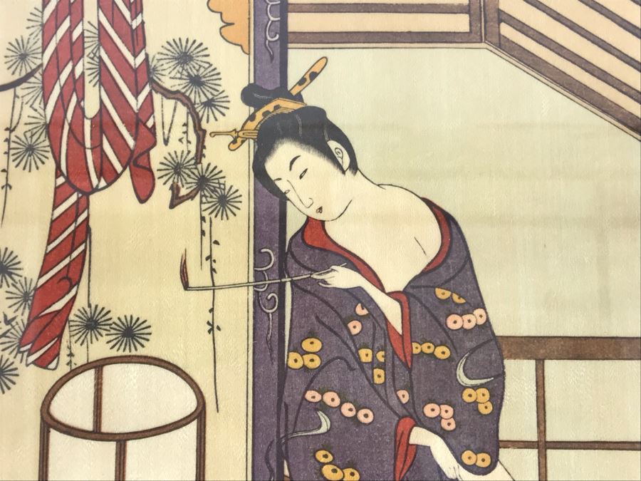 Vintage Signed Japanese Woodblock Gilt Framed Print 7.5 X 13 (USNE) [Photo 4]