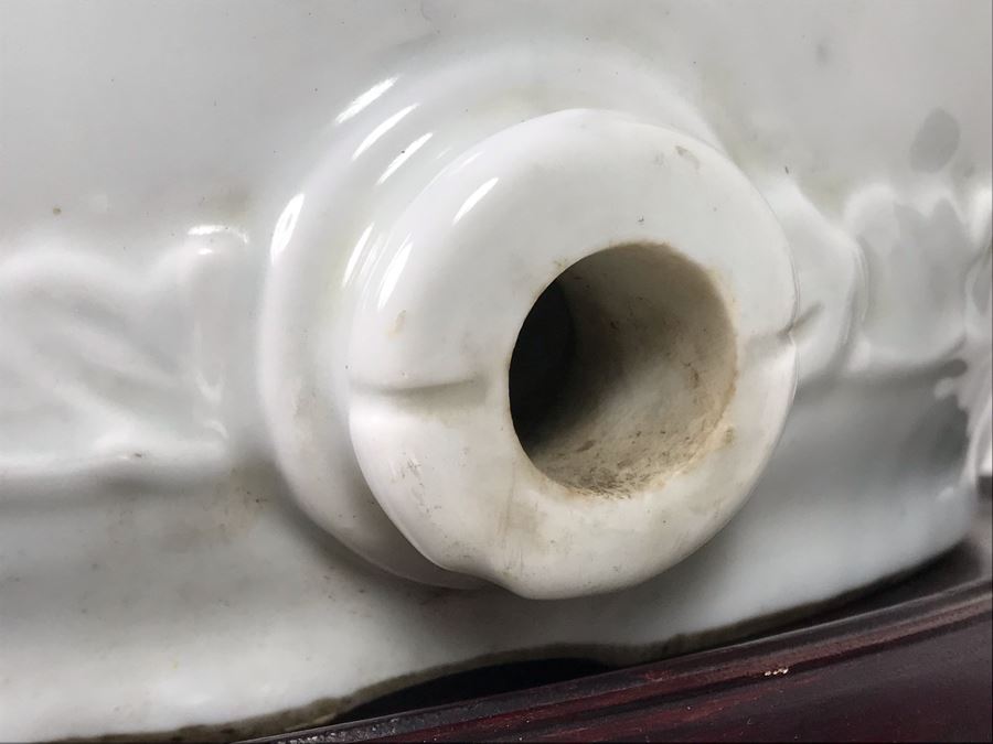 Rare Large Vintage Japanese Hand Painted Porcelain Sake Barrel Container Dispenser Jug 14W X 14H With Wooden Stand 11H X 13W (USNE) [Photo 23]