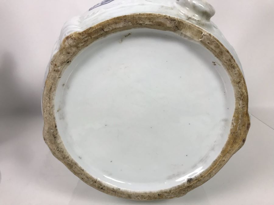 Rare Large Vintage Japanese Hand Painted Porcelain Sake Barrel Container Dispenser Jug 14W X 14H With Wooden Stand 11H X 13W (USNE) [Photo 30]