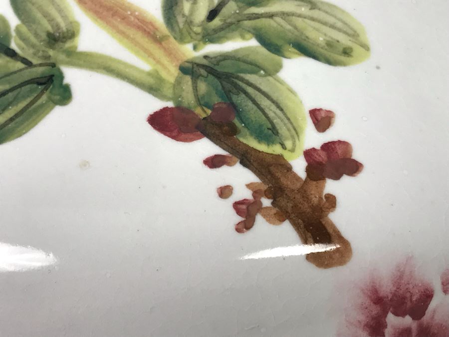 Large Chinese Hand Painted Floral Flowers White Porcelain Vase Marked Taiwan ROC 19H X 10W (USNE) [Photo 10]