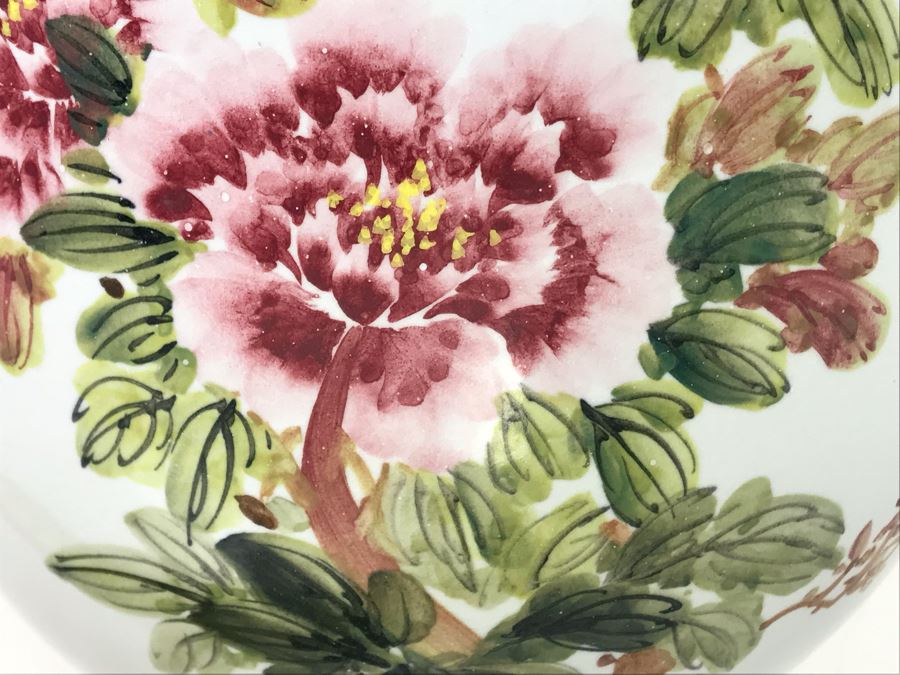 Large Chinese Hand Painted Floral Flowers White Porcelain Vase Marked Taiwan ROC 19H X 10W (USNE) [Photo 12]