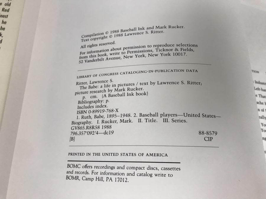 Vintage 1988 Baseball Book: The Babe A Life In Pictures (USNE) [Photo 5]