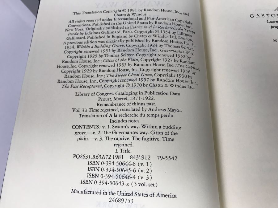 3 Book Set: Remembrance Of Things Past Marcel Proust (USNE) [Photo 6]