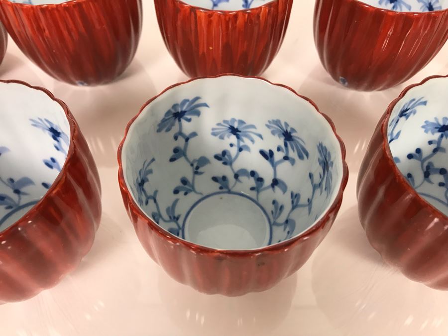 Set Of 10 Signed Hand Painted Porcelain Asian Cups 3.5W X 3H (USNE) [Photo 4]