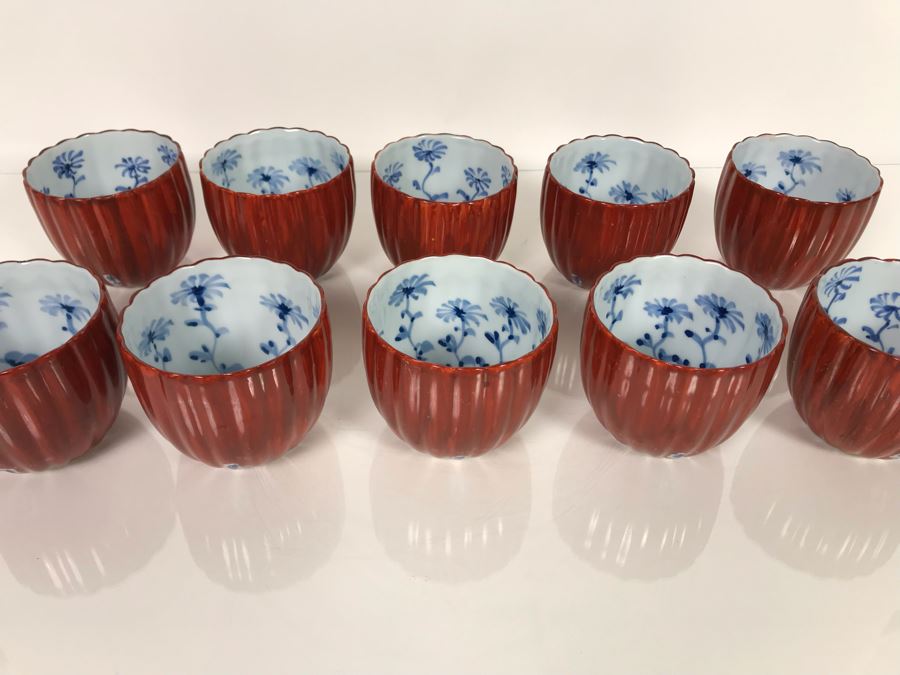 Set Of 10 Signed Hand Painted Porcelain Asian Cups 3.5W X 3H (USNE) [Photo 2]