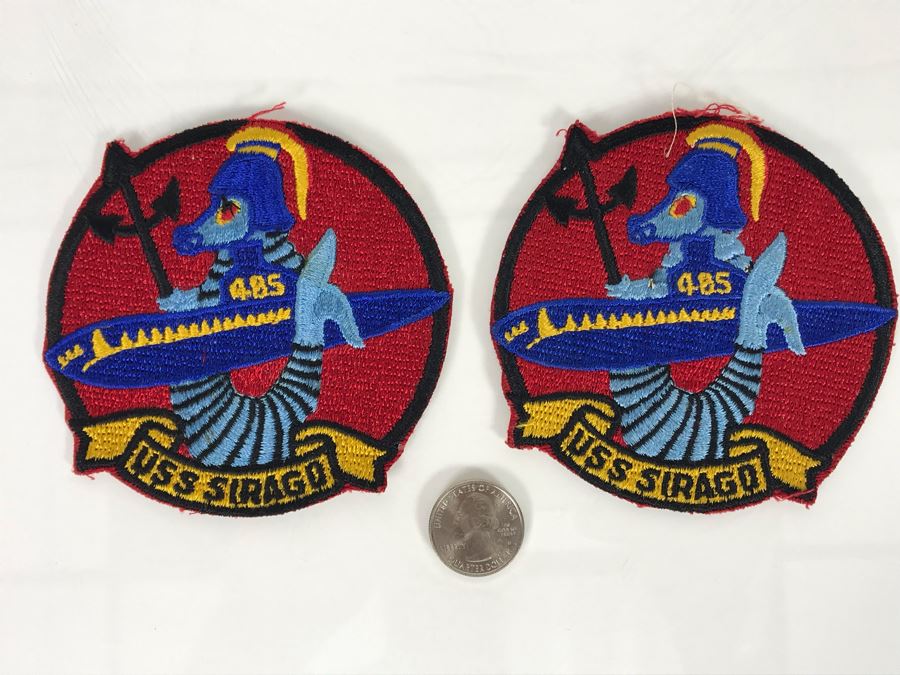 Pair Of Authentic Rare Vintage United States Navy USN Submarine Patches USS Sirago 485 4'R (USNE) [Photo 1]