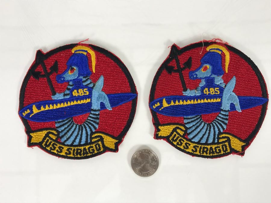 Pair Of Authentic Rare Vintage United States Navy USN Submarine Patches USS Sirago 485 4'R (USNE) [Photo 2]