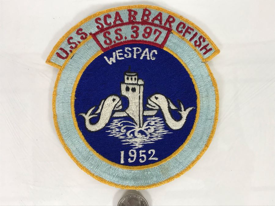 Rare Authentic Vintage USS Scabbardfish SS 397 Wespac Submarine Patch 1952 5.5'R (USNE) [Photo 1]