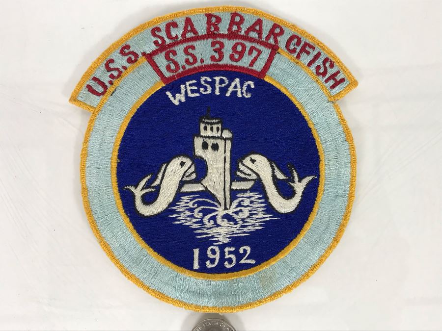 Rare Authentic Vintage USS Scabbardfish SS 397 Wespac Submarine Patch 1952 5.5'R (USNE) [Photo 2]