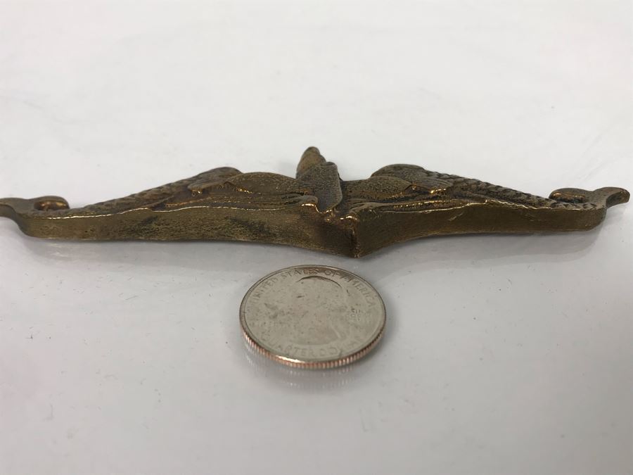 Vintage USN Brass Officer's Submarine Dolphins Wall Plaque 5.5W X 1.5H (USNE) [Photo 4]