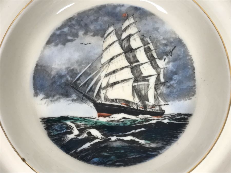 Vintage Hand Colored Trinket Dish Featuring Clipper Ship Tillie E. Starbuck 1883-1906 7'R (USNE) [Photo 3]