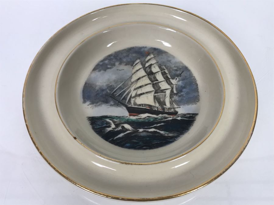 Vintage Hand Colored Trinket Dish Featuring Clipper Ship Tillie E. Starbuck 1883-1906 7'R (USNE) [Photo 2]