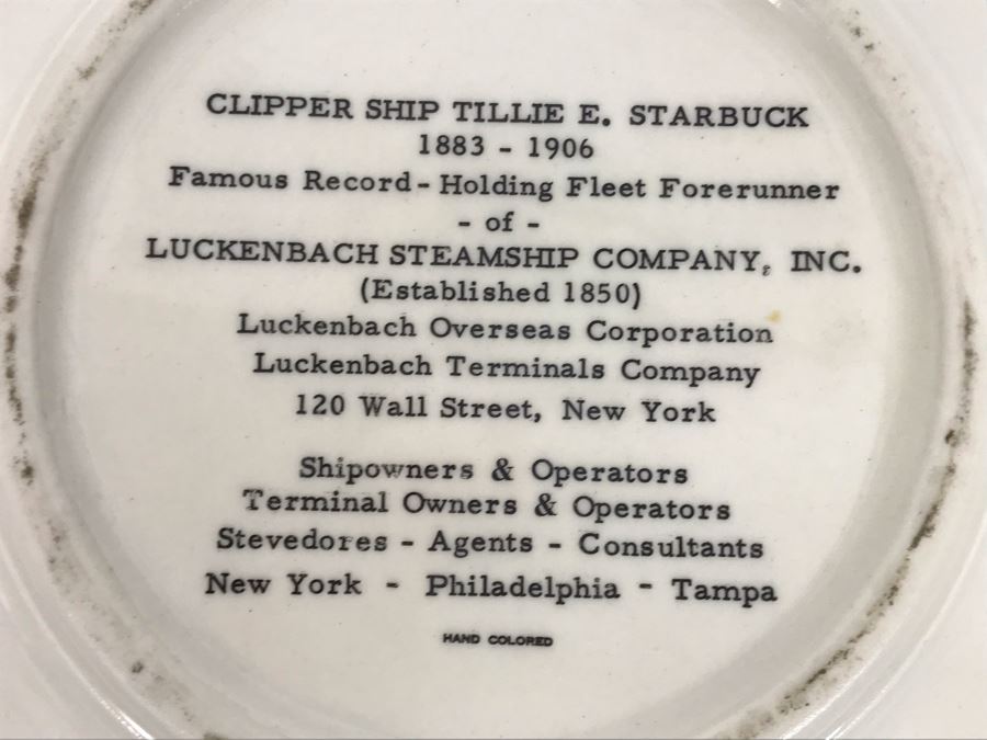 Vintage Hand Colored Trinket Dish Featuring Clipper Ship Tillie E. Starbuck 1883-1906 7'R (USNE) [Photo 6]