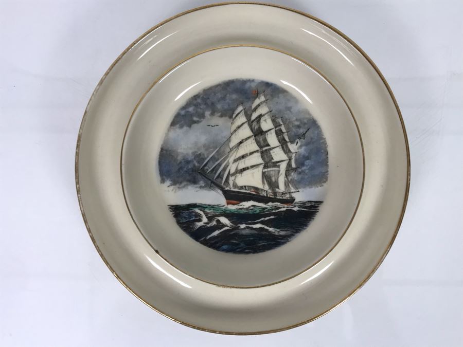 Vintage Hand Colored Trinket Dish Featuring Clipper Ship Tillie E. Starbuck 1883-1906 7'R (USNE) [Photo 1]