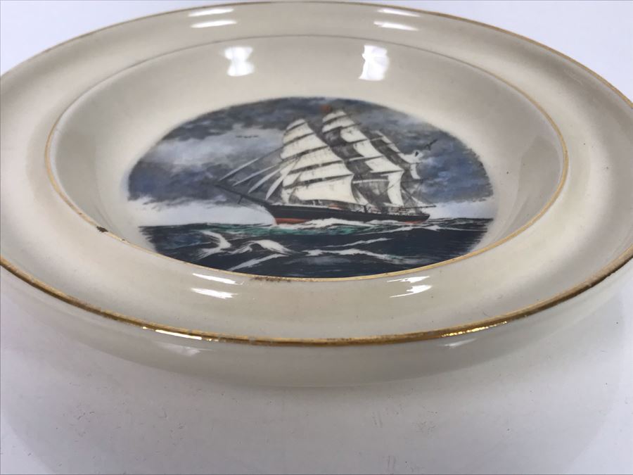 Vintage Hand Colored Trinket Dish Featuring Clipper Ship Tillie E. Starbuck 1883-1906 7'R (USNE) [Photo 4]