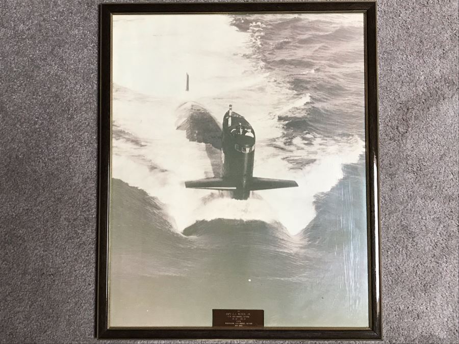 Vintage Framed USN Submarine USS Barbel SS-580 B&W Photograph Presented To Commanding Officer Captain J.J. Meyer, Jr. July 1960 - July 1962 17 X 21 [Photo 2]