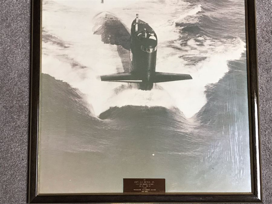 Vintage Framed USN Submarine USS Barbel SS-580 B&W Photograph Presented To Commanding Officer Captain J.J. Meyer, Jr. July 1960 - July 1962 17 X 21 [Photo 3]