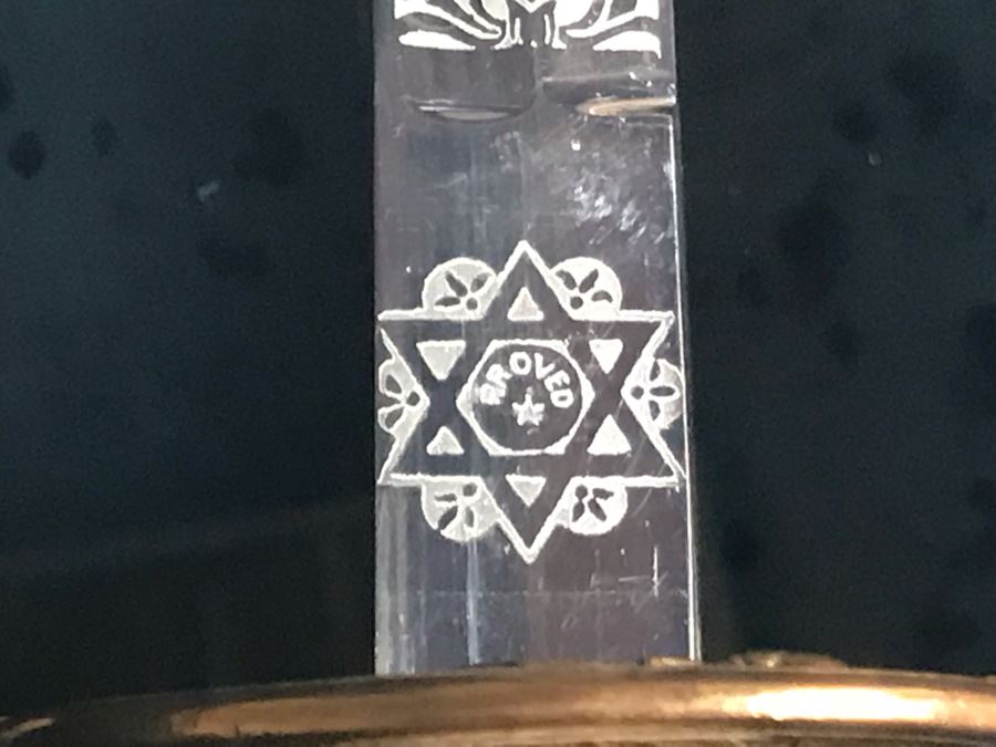 Framed U.S. Navy Captain Joseph J. Meyer Jr.'s Ceremonial Sword And Scabbard Circa 1953 Commanding Officer Of Submarine USS Barbel In Modern Shadowbox Frame With Gilt Trim 41W X 13H X 4.5D [Photo 3]