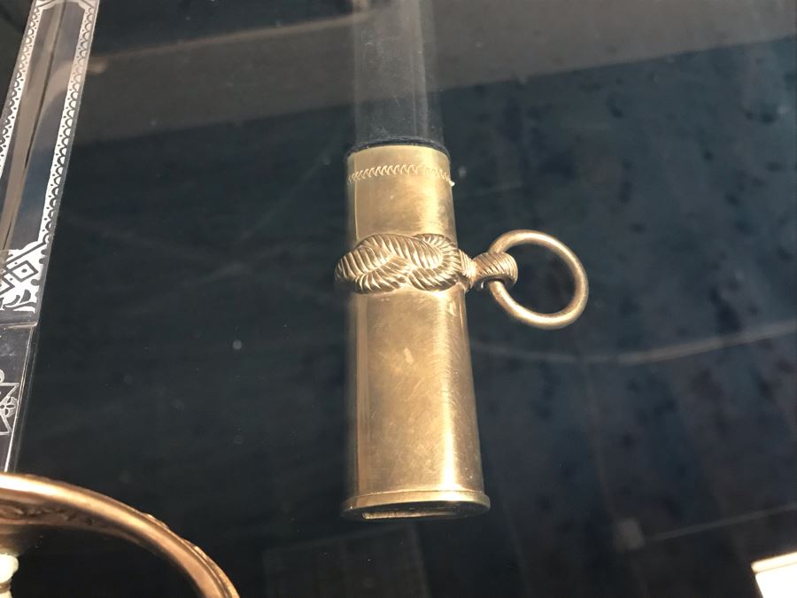 Framed U.S. Navy Captain Joseph J. Meyer Jr.'s Ceremonial Sword And Scabbard Circa 1953 Commanding Officer Of Submarine USS Barbel In Modern Shadowbox Frame With Gilt Trim 41W X 13H X 4.5D [Photo 10]