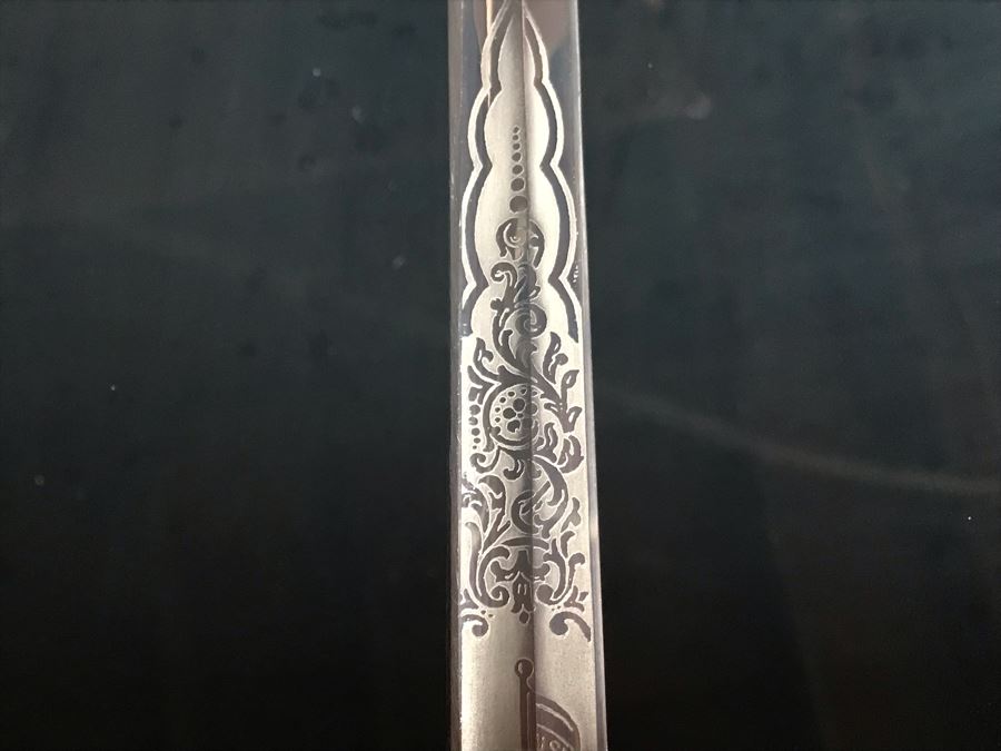 Framed U.S. Navy Captain Joseph J. Meyer Jr.'s Ceremonial Sword And Scabbard Circa 1953 Commanding Officer Of Submarine USS Barbel In Modern Shadowbox Frame With Gilt Trim 41W X 13H X 4.5D [Photo 5]