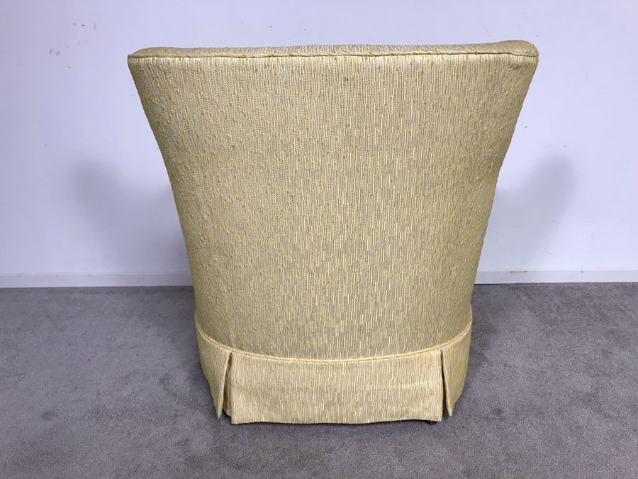 Newly Reupholstered Mid-Century Modern Tufted Armchair With Yellowish Gold Fabric (USNE) [Photo 6]