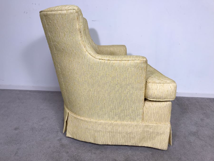 Newly Reupholstered Mid-Century Modern Tufted Armchair With Yellowish Gold Fabric (USNE) [Photo 5]