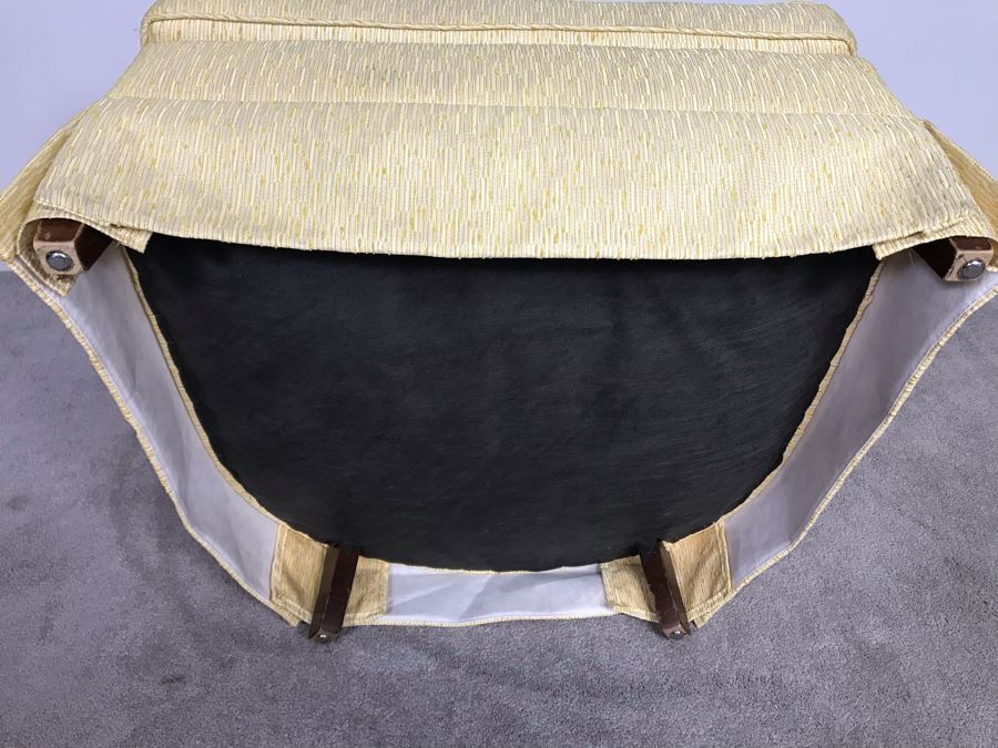 Newly Reupholstered Mid-Century Modern Tufted Armchair With Yellowish Gold Fabric (USNE) [Photo 9]