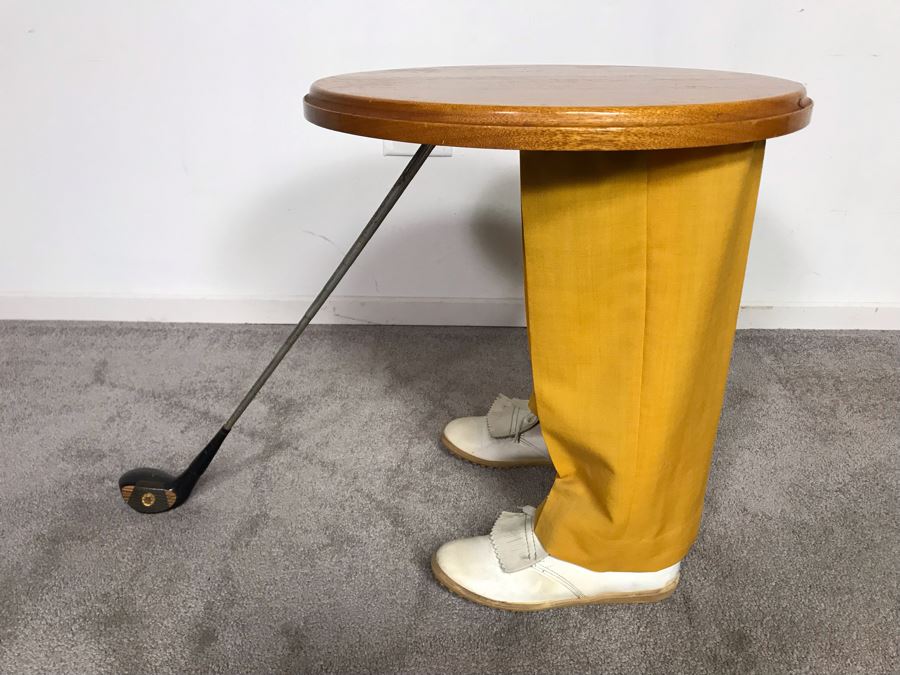 Custom Made Golfer Novelty Side Table Cocktail Table With Brass Plaque 'Capt Joe Meyer From Nickie Braidman & The WPC Unit 1993' 30W X 18D X 20H [Photo 11]