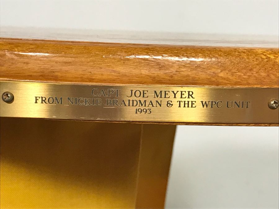 Custom Made Golfer Novelty Side Table Cocktail Table With Brass Plaque 'Capt Joe Meyer From Nickie Braidman & The WPC Unit 1993' 30W X 18D X 20H [Photo 5]