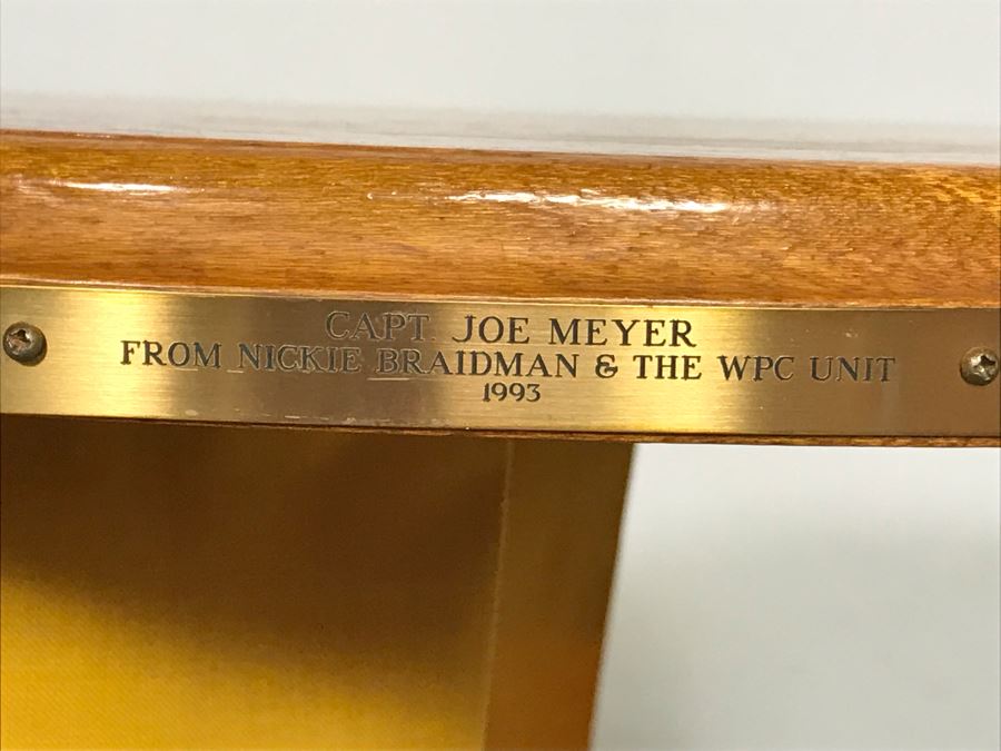 Custom Made Golfer Novelty Side Table Cocktail Table With Brass Plaque 'Capt Joe Meyer From Nickie Braidman & The WPC Unit 1993' 30W X 18D X 20H [Photo 6]