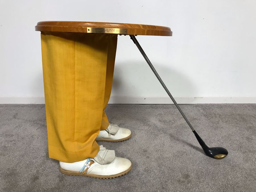 Custom Made Golfer Novelty Side Table Cocktail Table With Brass Plaque 'Capt Joe Meyer From Nickie Braidman & The WPC Unit 1993' 30W X 18D X 20H [Photo 4]