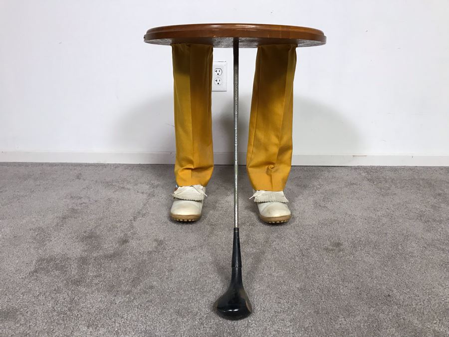 Custom Made Golfer Novelty Side Table Cocktail Table With Brass Plaque 'Capt Joe Meyer From Nickie Braidman & The WPC Unit 1993' 30W X 18D X 20H [Photo 9]