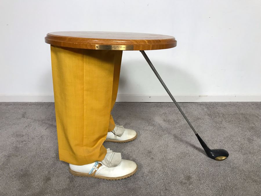 Custom Made Golfer Novelty Side Table Cocktail Table With Brass Plaque 'Capt Joe Meyer From Nickie Braidman & The WPC Unit 1993' 30W X 18D X 20H [Photo 3]