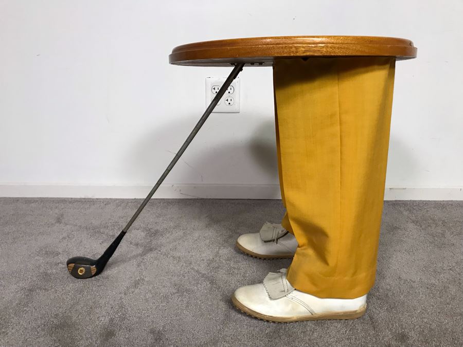 Custom Made Golfer Novelty Side Table Cocktail Table With Brass Plaque 'Capt Joe Meyer From Nickie Braidman & The WPC Unit 1993' 30W X 18D X 20H [Photo 10]