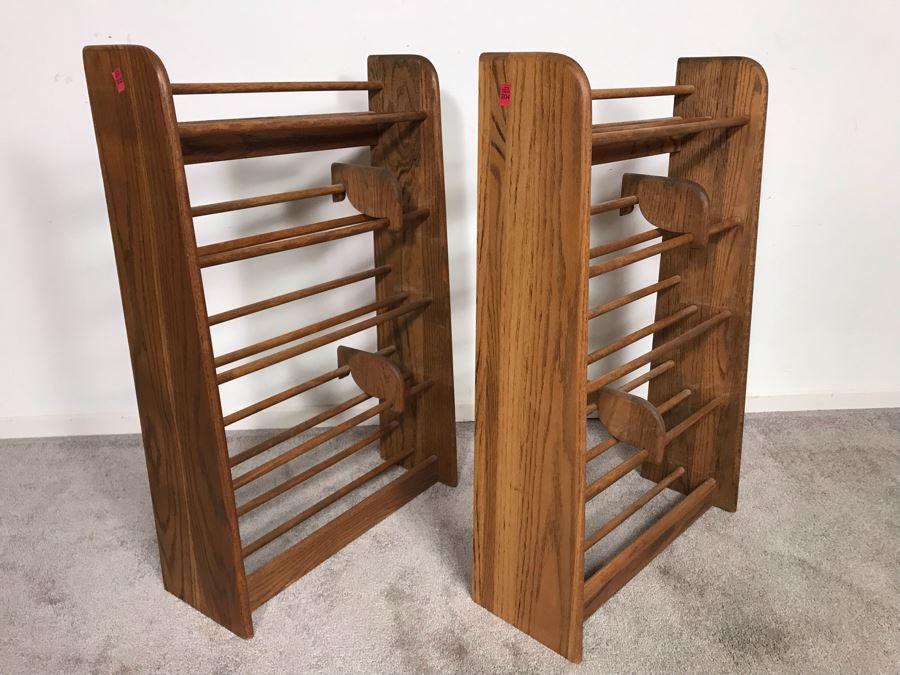 Pair Of Solid Oak Music CD Stands Racks 23W X 8D X 35H (USNE) [Photo 1]