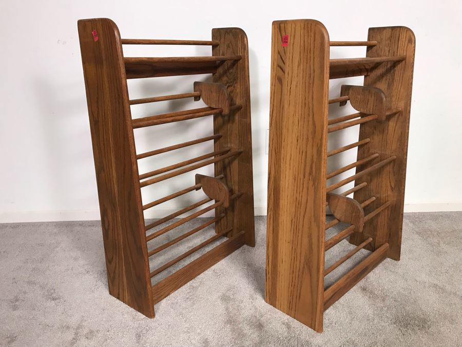 Pair Of Solid Oak Music CD Stands Racks 23W X 8D X 35H (USNE) [Photo 2]