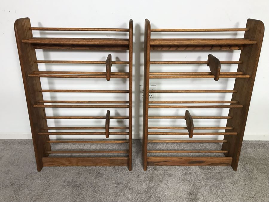 Pair Of Solid Oak Music CD Stands Racks 23W X 8D X 35H (USNE) [Photo 3]