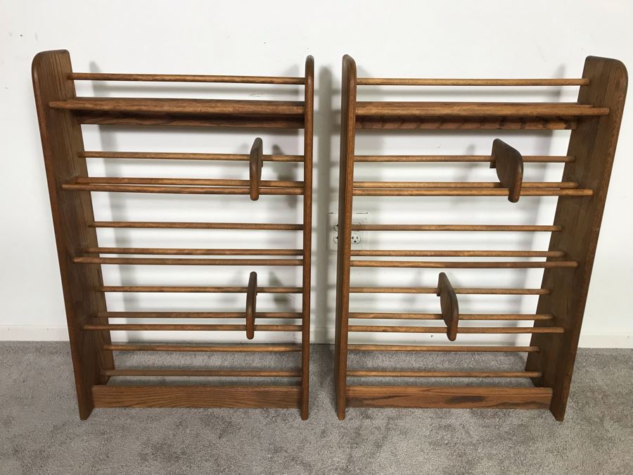 Pair Of Solid Oak Music CD Stands Racks 23W X 8D X 35H (USNE) [Photo 4]