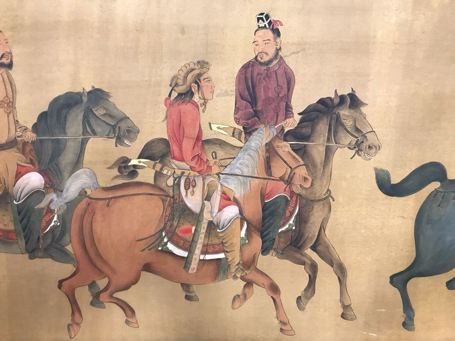 Large Original Ma Hai Feng Painting Chinese Hong Kong Hand Sculptured And Hand Painted Titled 'Horsemen' Hai Feng Wood Arts Signed By Hai Feng With Certificate Of Authenticity On Back 88W X 33H (USNE) [Photo 9]