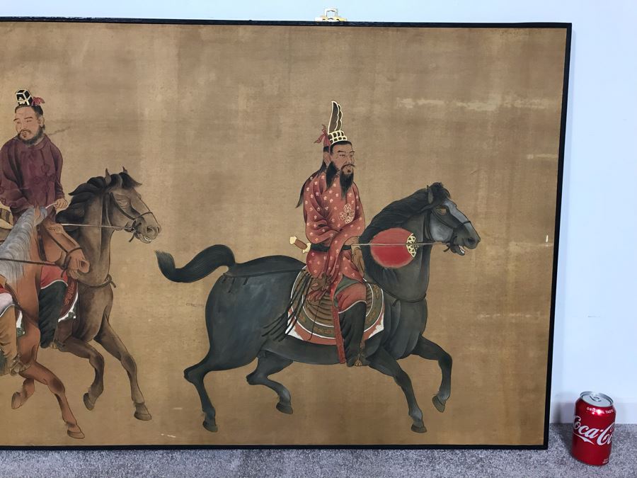 Large Original Ma Hai Feng Painting Chinese Hong Kong Hand Sculptured And Hand Painted Titled 'Horsemen' Hai Feng Wood Arts Signed By Hai Feng With Certificate Of Authenticity On Back 88W X 33H (USNE) [Photo 3]