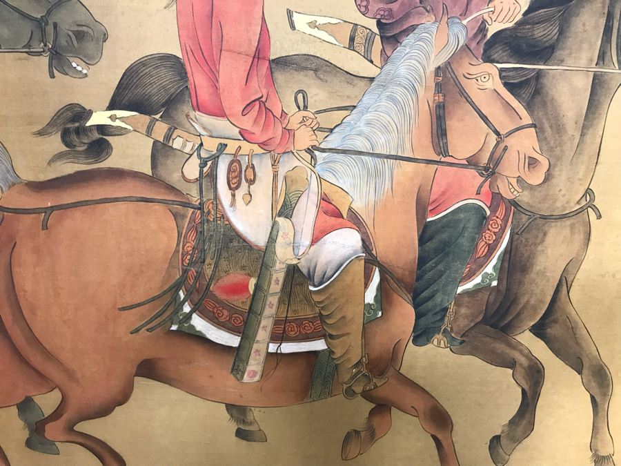 Large Original Ma Hai Feng Painting Chinese Hong Kong Hand Sculptured And Hand Painted Titled 'Horsemen' Hai Feng Wood Arts Signed By Hai Feng With Certificate Of Authenticity On Back 88W X 33H (USNE) [Photo 13]