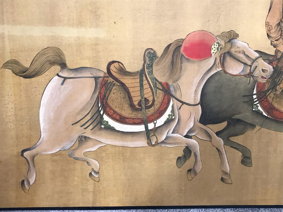 Large Original Ma Hai Feng Painting Chinese Hong Kong Hand Sculptured And Hand Painted Titled 'Horsemen' Hai Feng Wood Arts Signed By Hai Feng With Certificate Of Authenticity On Back 88W X 33H (USNE) [Photo 20]