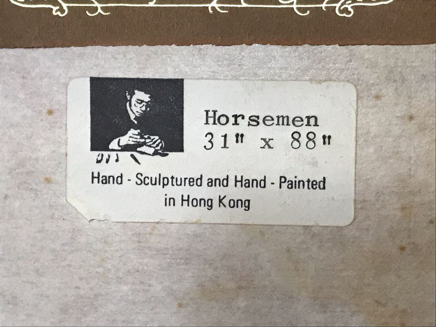Large Original Ma Hai Feng Painting Chinese Hong Kong Hand Sculptured And Hand Painted Titled 'Horsemen' Hai Feng Wood Arts Signed By Hai Feng With Certificate Of Authenticity On Back 88W X 33H (USNE) [Photo 34]