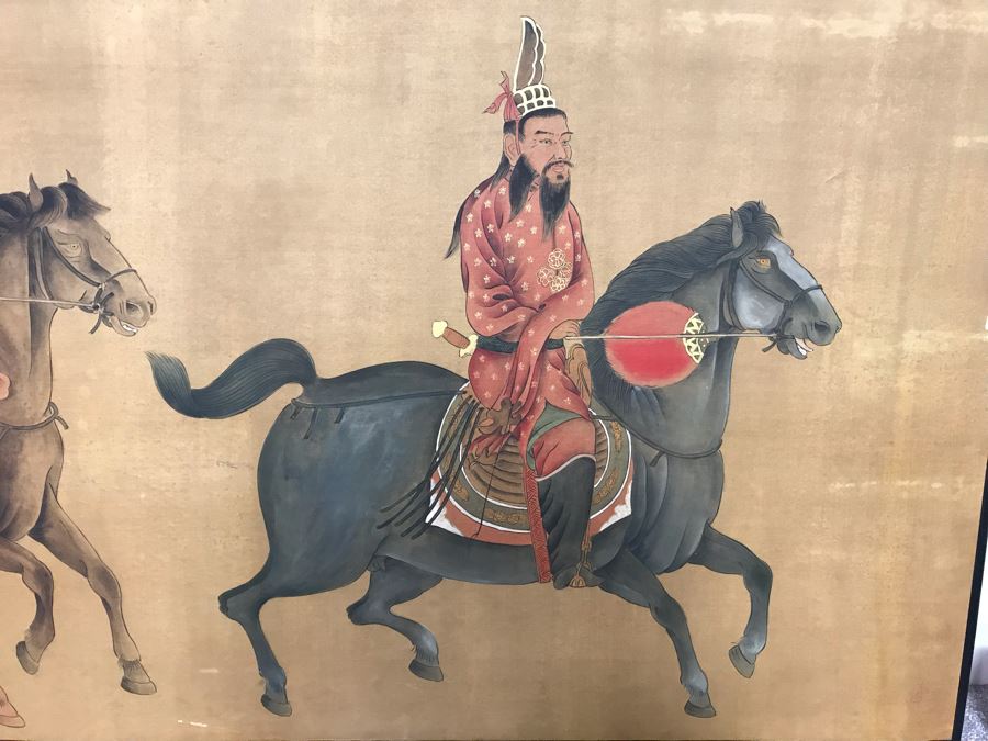 Large Original Ma Hai Feng Painting Chinese Hong Kong Hand Sculptured And Hand Painted Titled 'Horsemen' Hai Feng Wood Arts Signed By Hai Feng With Certificate Of Authenticity On Back 88W X 33H (USNE) [Photo 4]