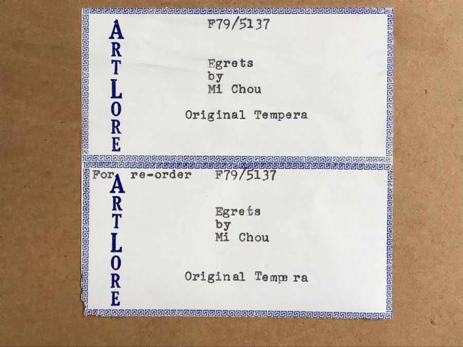 Original Tempera Painting By Mi Chou Titled 'Egrets' In Gilt Wood Frame 34 X 44 (USNE) [Photo 10]