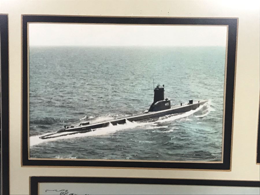 Framed B&W USN Submarine Photographs, Signed Letter From Chief Of Naval Operations And USN USS Kawishiwi Certificate From USN Captain Joseph J. Meyer Jr. United States Navy Submarine Commanding Officer (Slight Chip In Glass Upper Left) 37 X 20 [Photo 11]